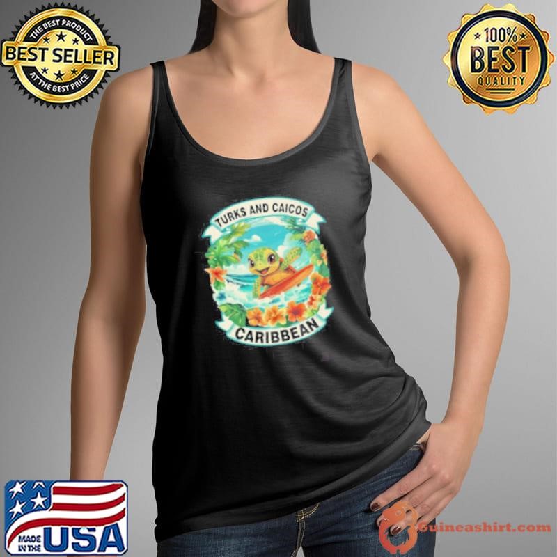 Turks And Caicos Caribbean Cute Sea Turtle Surfing Summer Vacation Tank Top