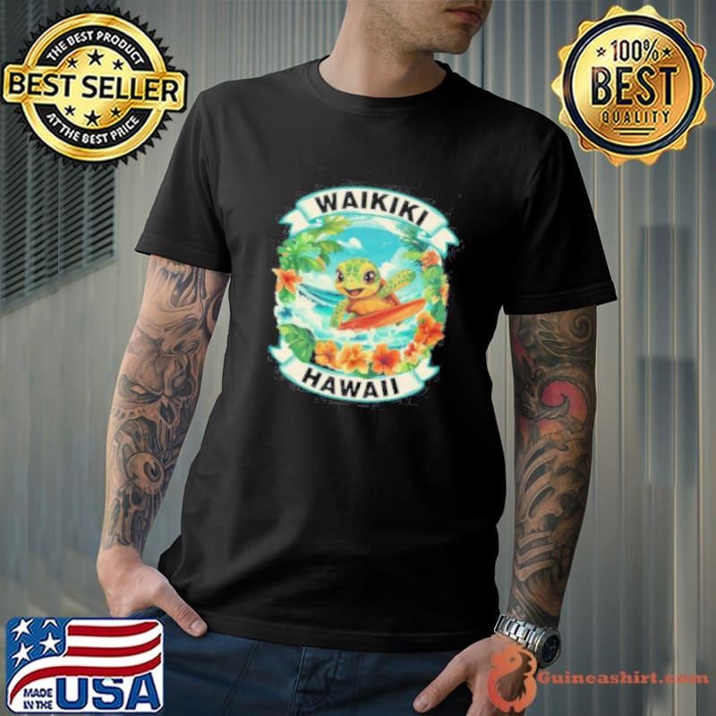 Waikiki Hawaii Cute Sea Turtle Surfing Summer Vacation shirt
