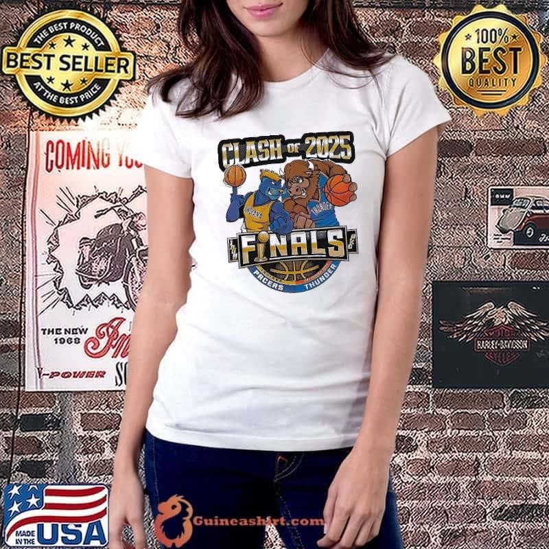 Clash of 2025 Indiana Pacers vs Oklahoma Thunder NBA Finals basketball mascot shirt