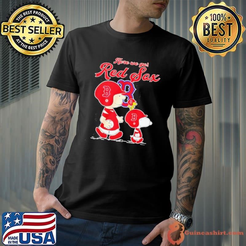 Snoopy and Charlie Brown crossing here we go Boston Red Sox Unisex