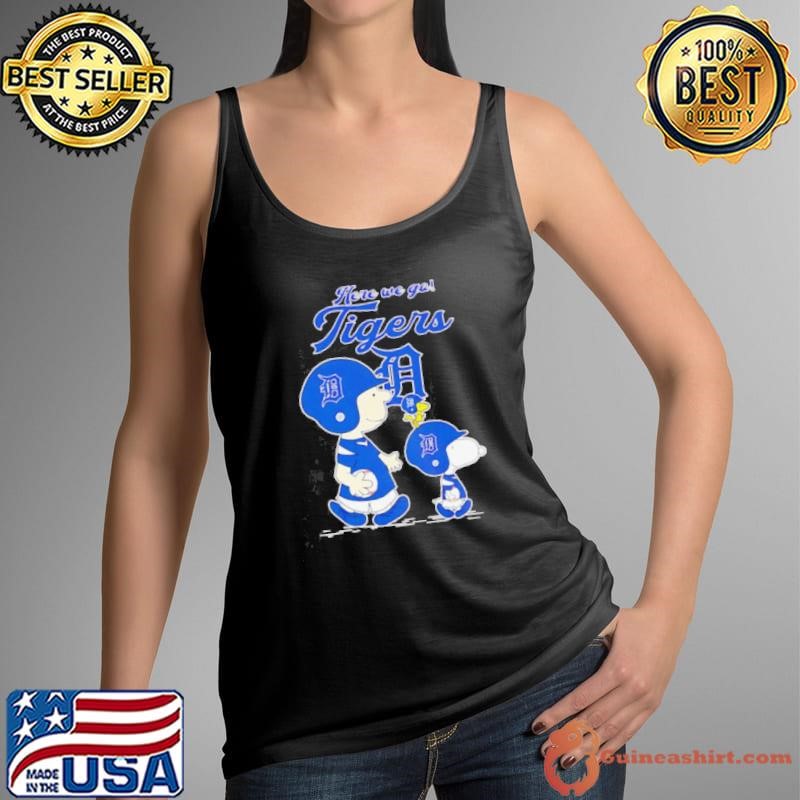 Snoopy and Charlie Brown crossing here we go Detroit Tigers shirt