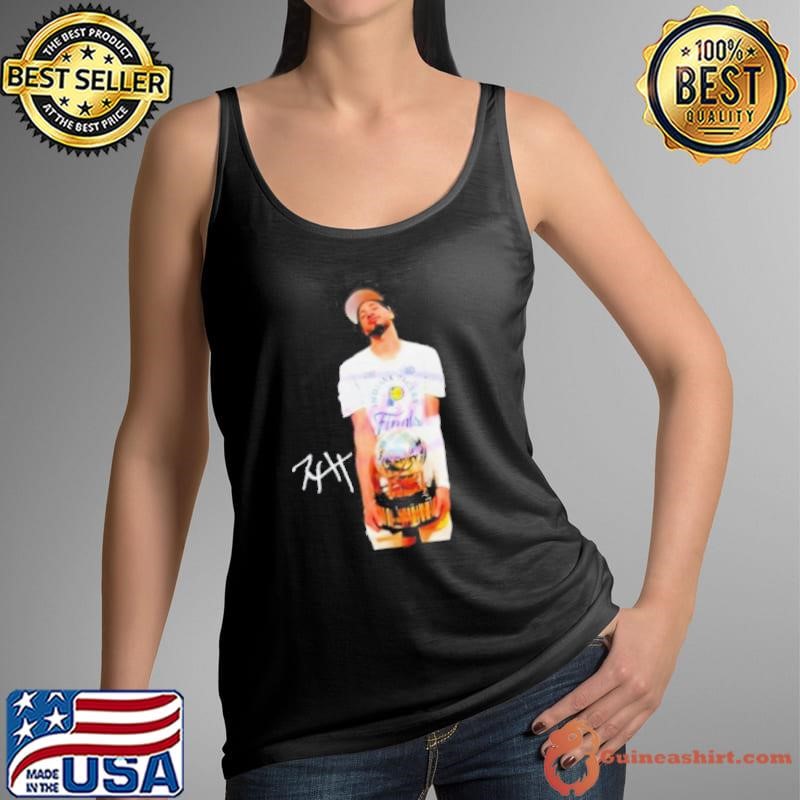 Tyrese Haliburton holding trophy Indiana Pacers 2025 NBA Finals signature shirt