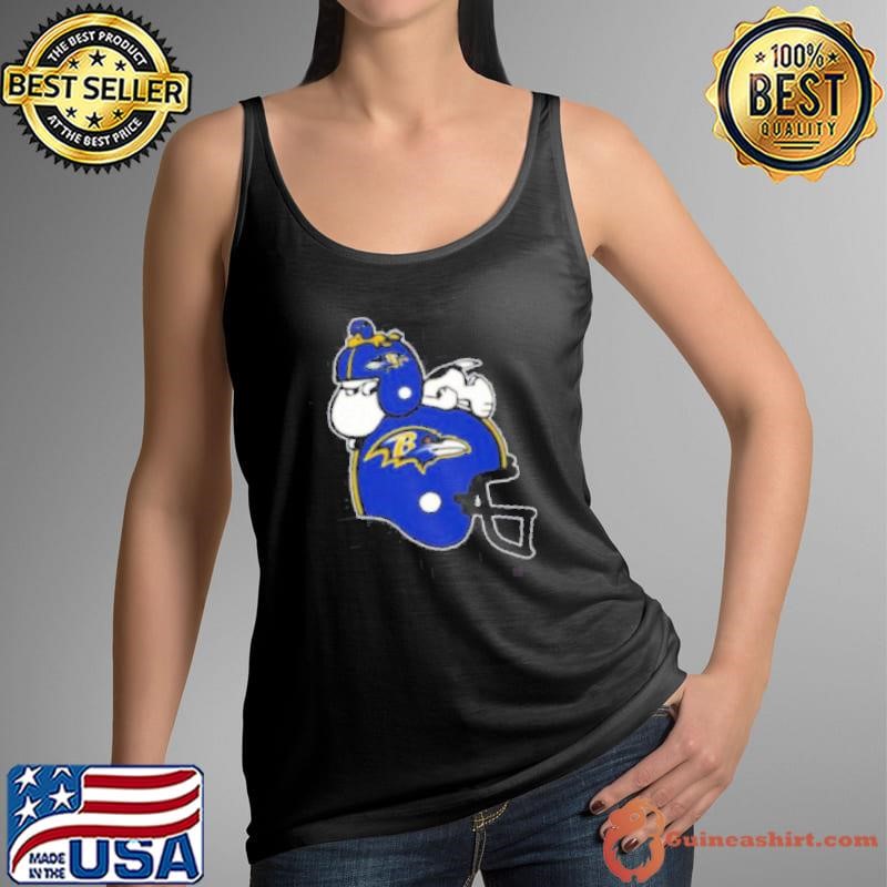 Snoopy And Woodstock Resting On Baltimore Ravens Helmet Shirt