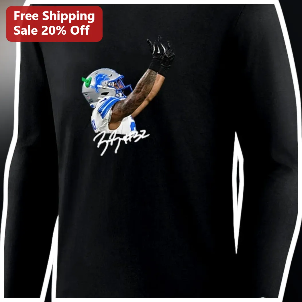 Amon-Ra St. Brown Long Sleeve Shirt Detroit Lions Fan Gear NFL Wide Receiver Autograph Graphic Tee available at our Miami, Florida warehouse