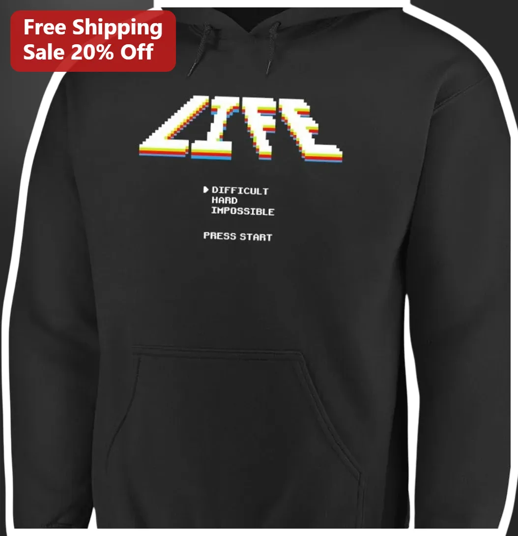 Atari Press Start Difficult Hard Impossible Retro Gaming Hoodie available at our Miami, Florida warehouse