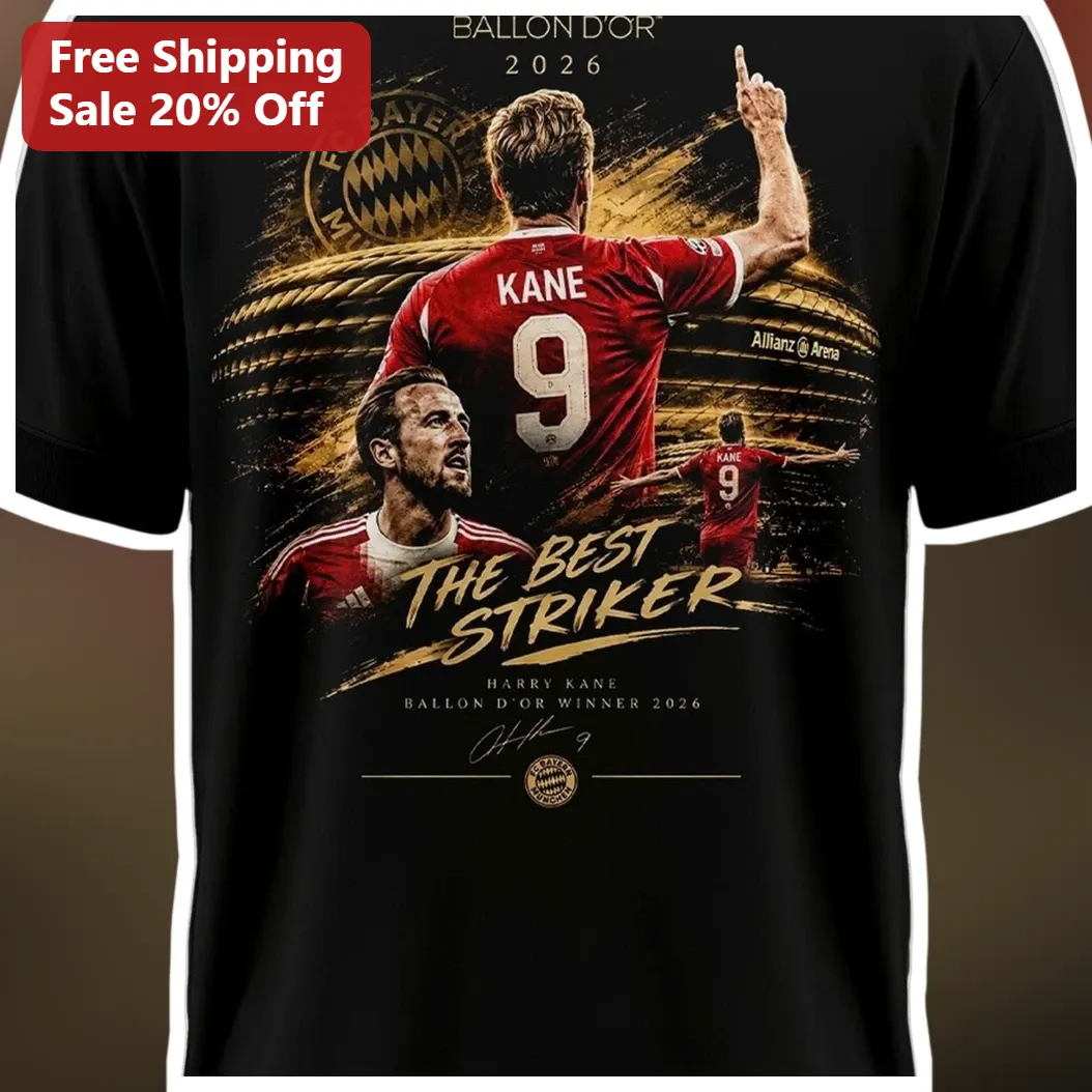 Ballon d'Or 2026 Harry Kane Best Striker Graphic Tee available at our Miami, Florida warehouse
