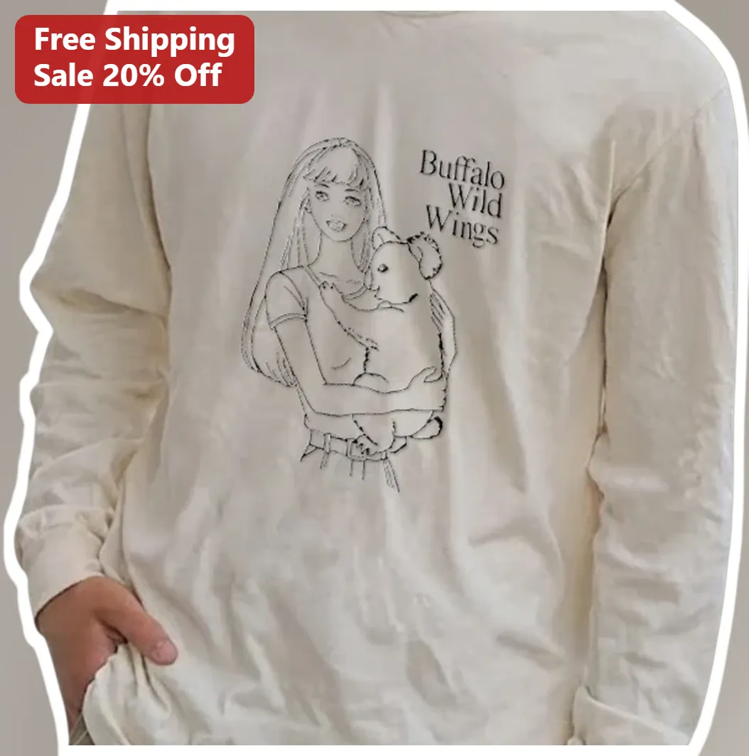 Buffalo Wild Wings Long Sleeve Tee Minimalist Bear Line Art Graphic Shirt available at our Miami, Florida warehouse