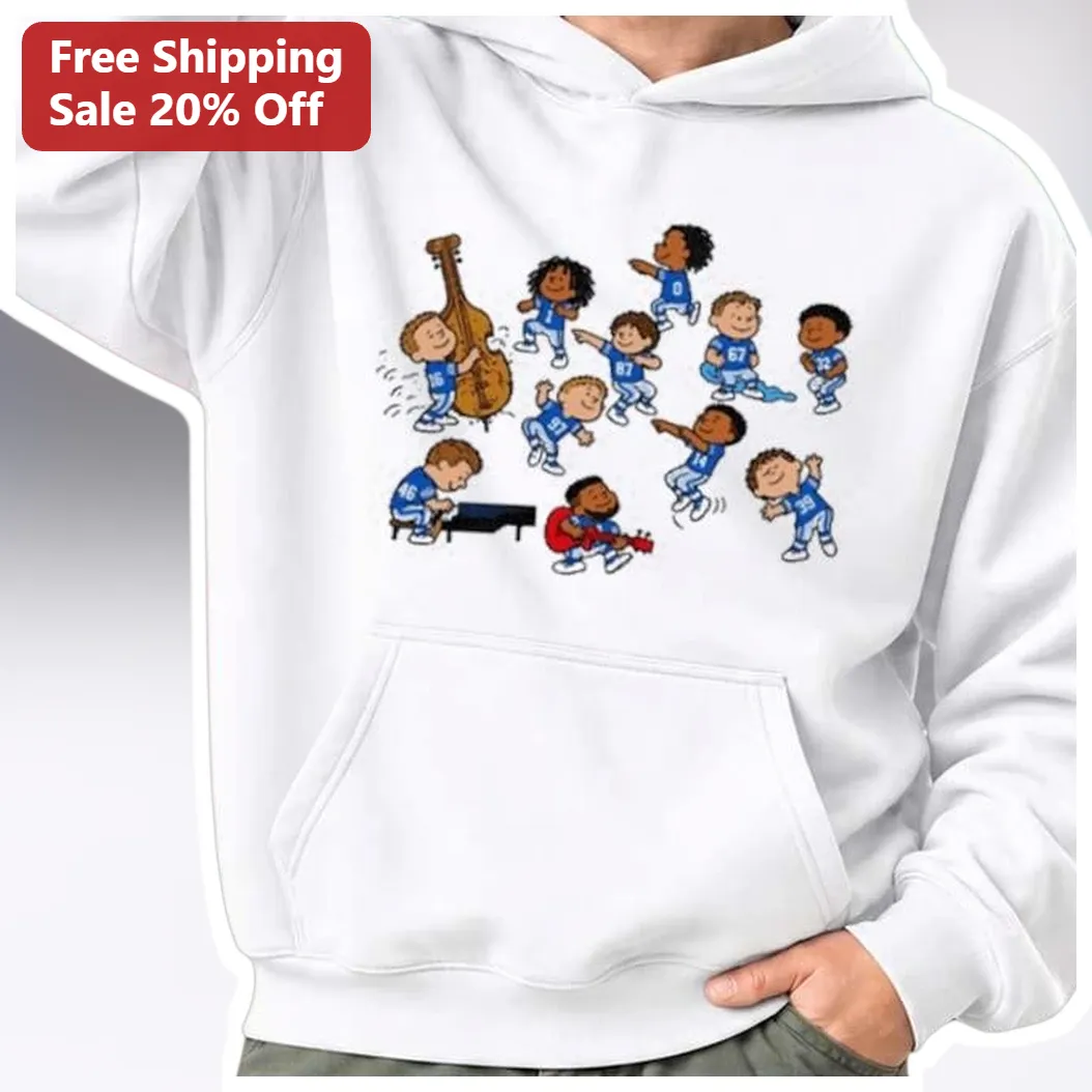 Cartoon Football Players Band Hoodie Funny Kids Sports Music Mashup Pullover Gift available at our Miami, Florida warehouse