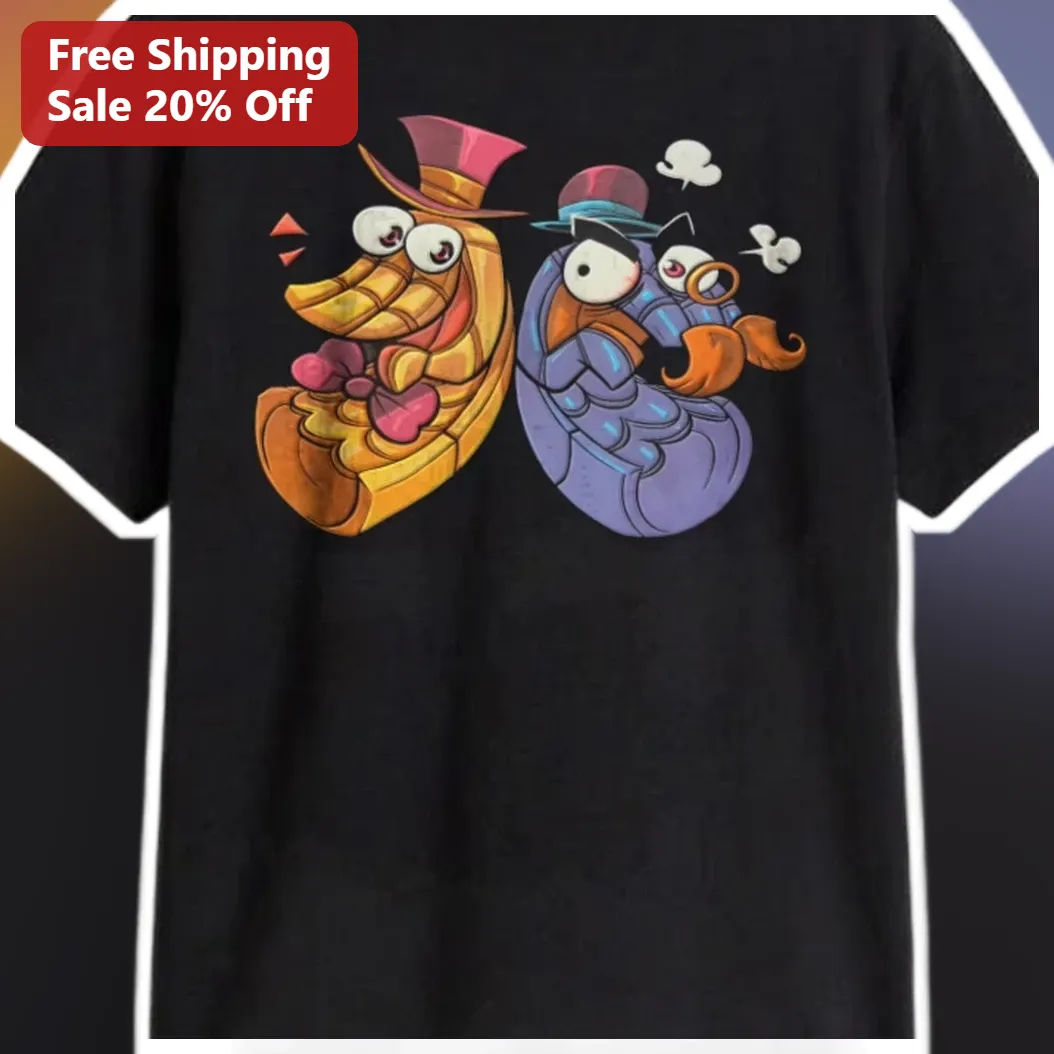 Cartoon Shrimp Gentleman Couple Graphic Tee Funny Dapper Crustacean Shirt for Couples available at our Miami, Florida warehouse