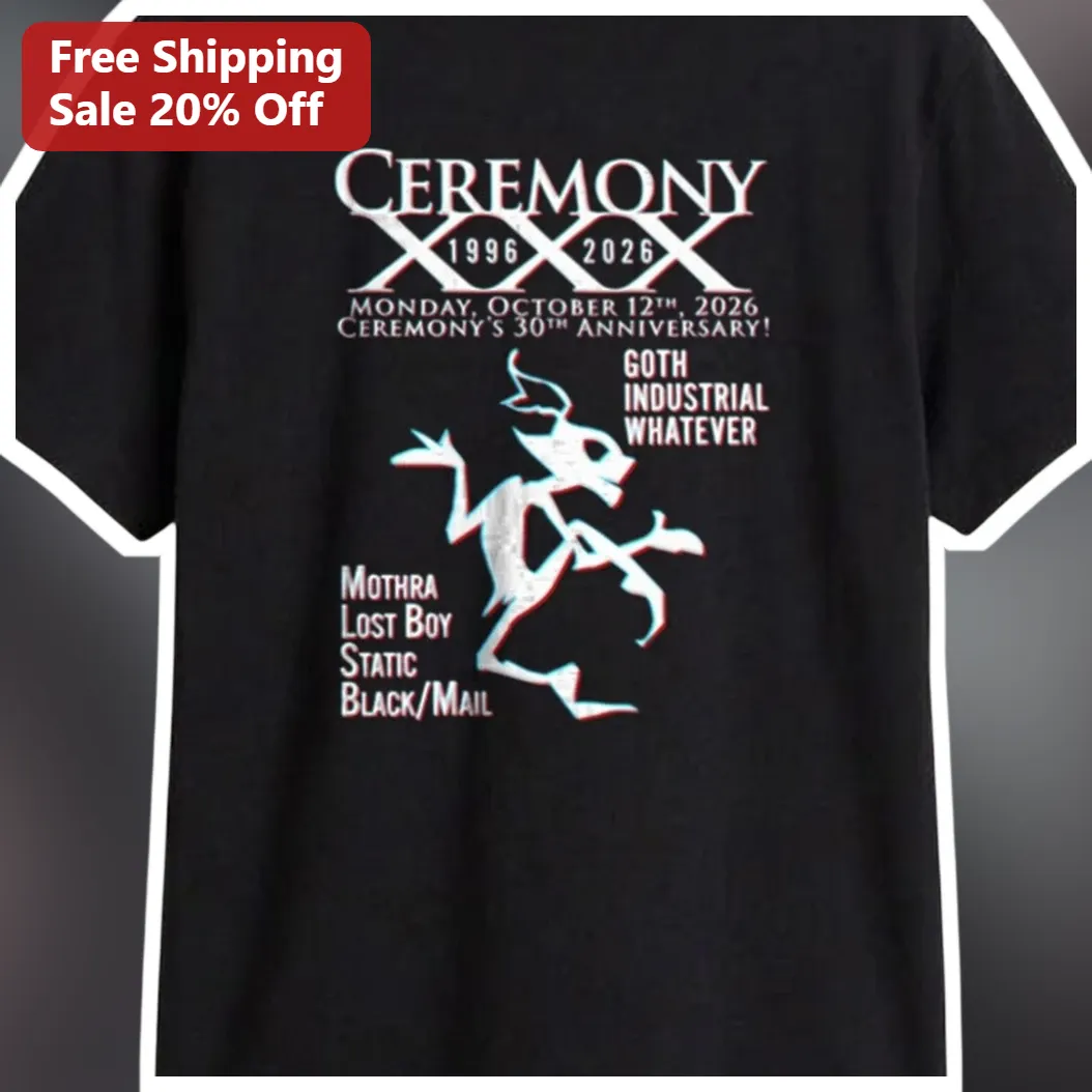 Ceremony 1996-2026 30th Anniversary Goth Industrial Tee available at our Miami, Florida warehouse