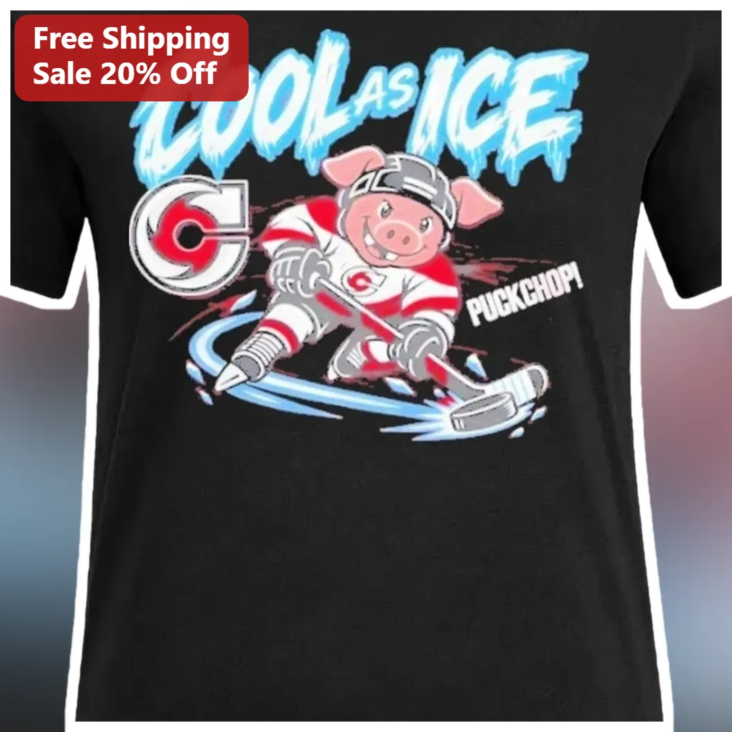 Cool As Ice Puckchop Cartoon Pig Hockey Player Graphic Tee