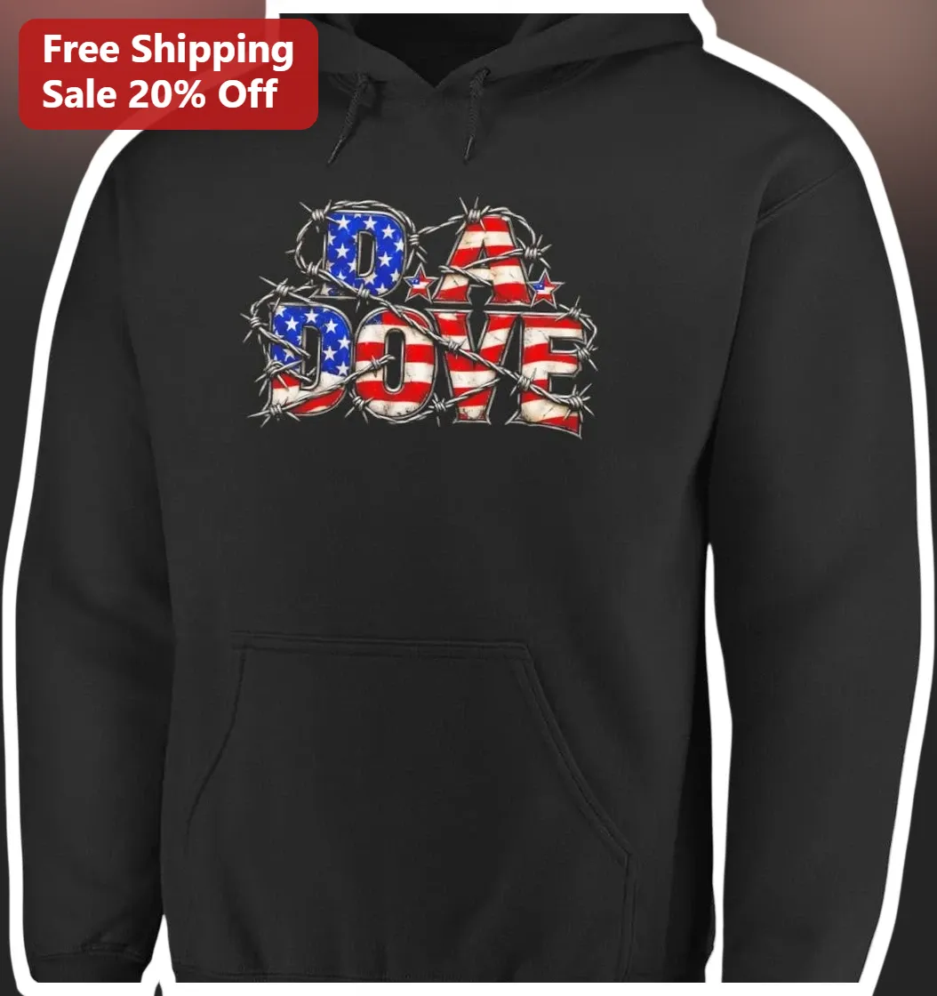 DA DOVE Hoodie Donald Trump Patriotic American Flag Barbed Wire Graphic Pullover available at our Miami, Florida warehouse