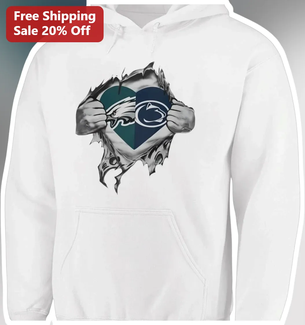 Eagles Penn State Heart Split Hoodie Philadelphia Eagles Nittany Lions Dual Fan Gift Pullover available at our Miami, Florida warehouse