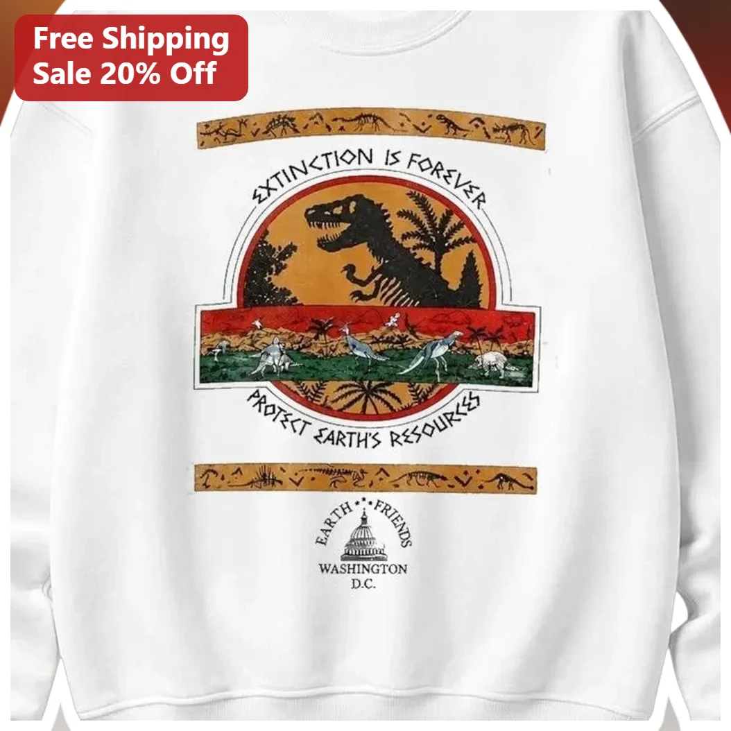Extinction Is Forever Protect Earth's Resources Vintage Dinosaur Sweatshirt available at our Miami, Florida warehouse