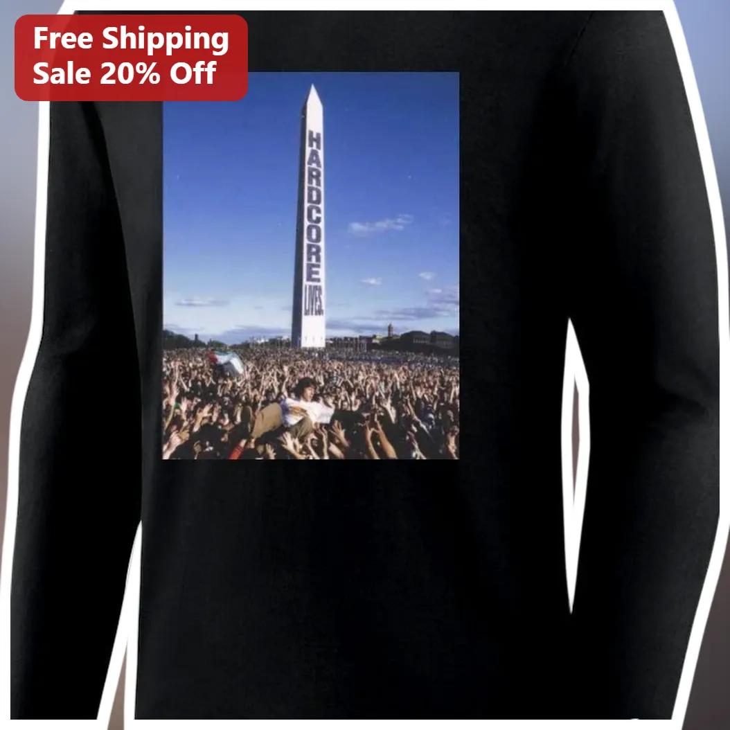 HARDCORE LIVES Long Sleeve Tee Vintage Punk Crowd Surfing Washington Monument Graphic Shirt for Hard available at our Miami, Florida warehouse