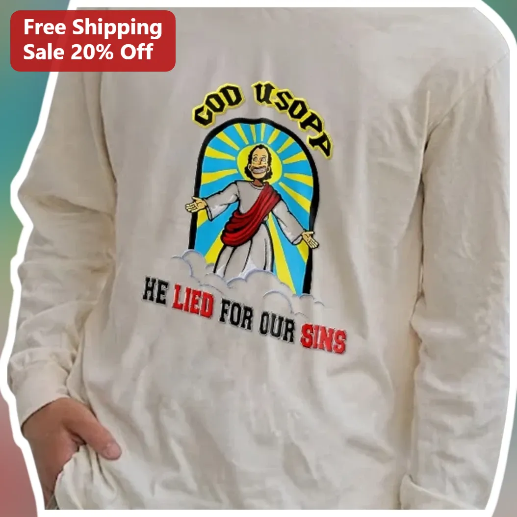 He Lied For Our Sins Cod Usopp Jesus Christ Graphic Long Sleeve Shirt available at our Miami, Florida warehouse