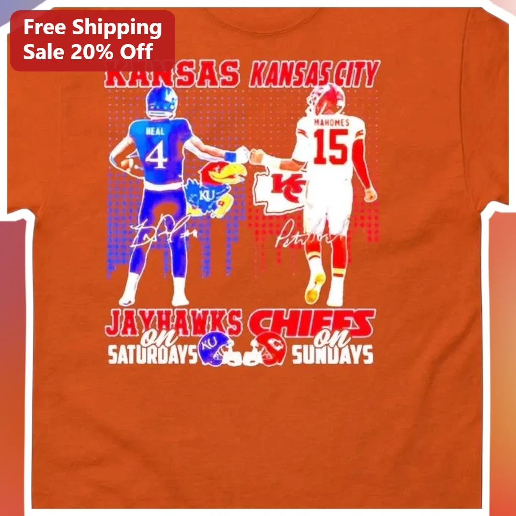 Kansas Kansas City Jayhawks On Saturdays Chiefs On Sundays Tee available at our Miami, Florida warehouse