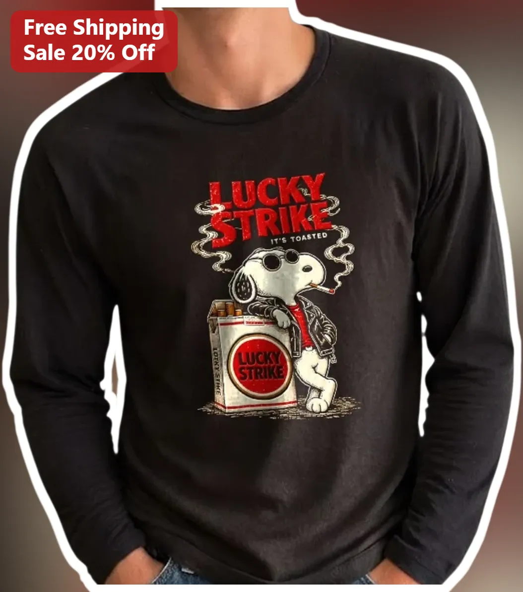 Lucky Strike It's Toasted Snoopy Long Sleeve Shirt Vintage Peanuts Comic Retro Pop Art Graphic Tee