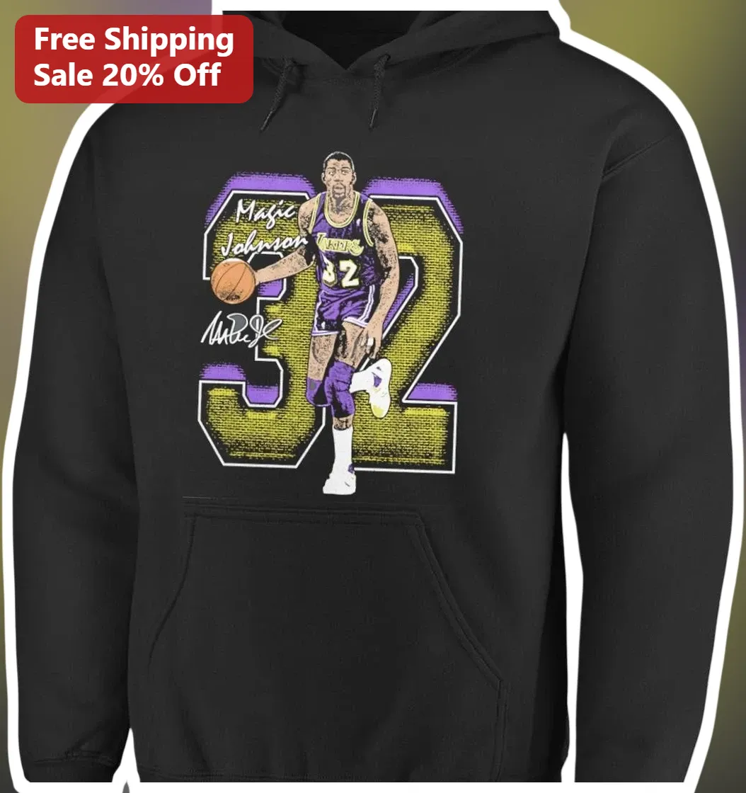 Magic Johnson Hoodie Vintage Los Angeles Lakers Basketball Legend Retro Pullover
