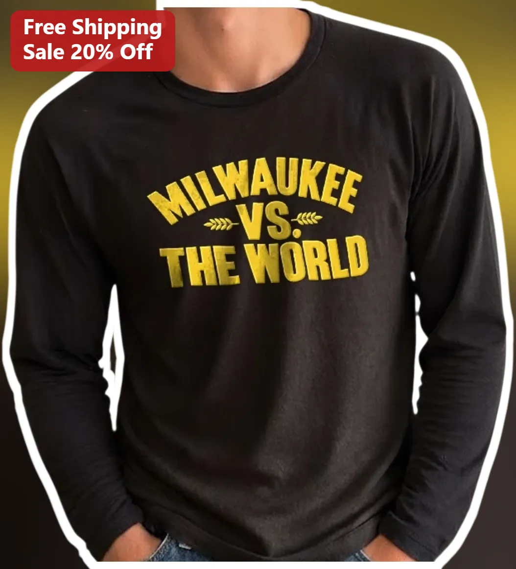 Milwaukee Vs. The World Long Sleeve Tee Vintage Distressed Graphic Shirt for Men available at our Miami, Florida warehouse