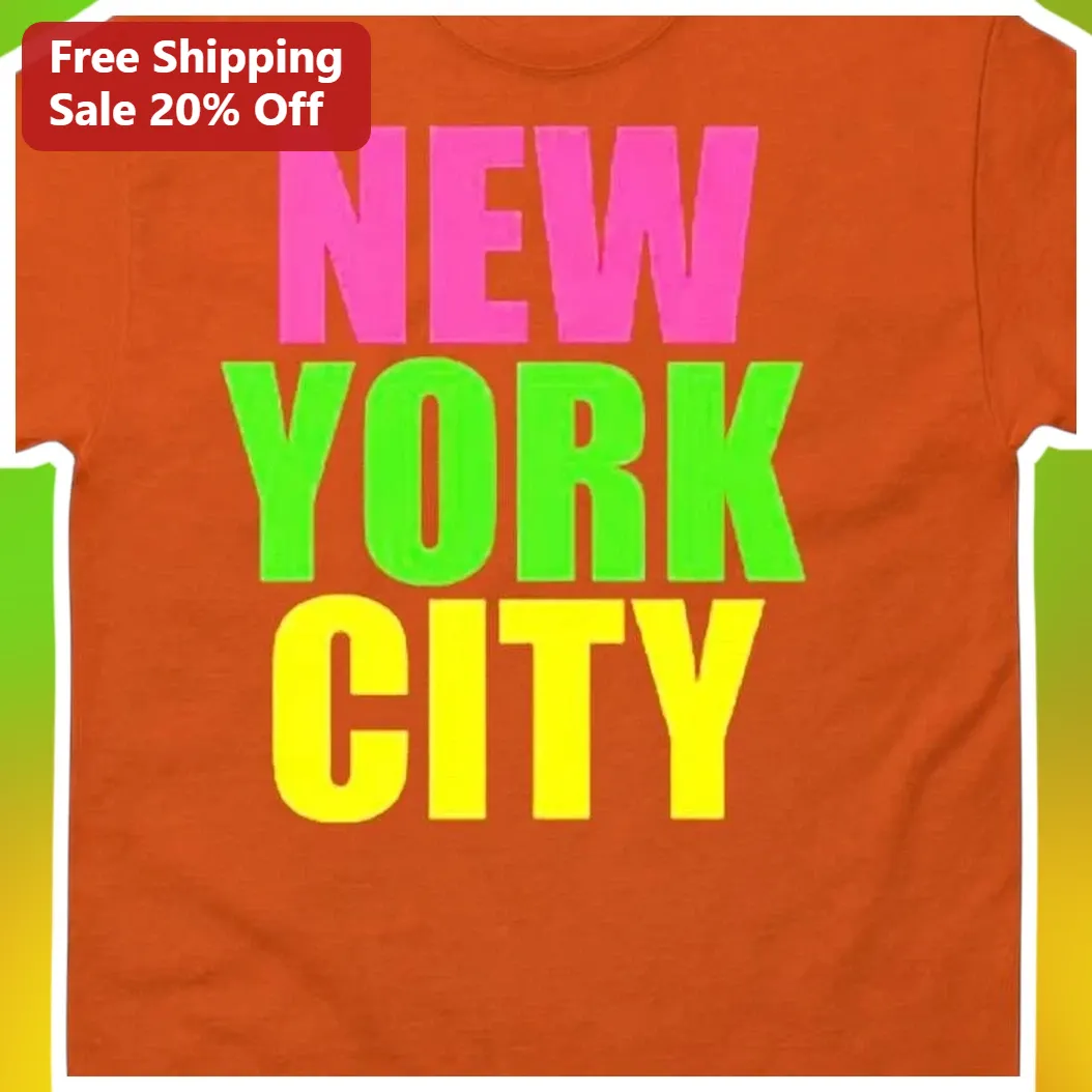 New York City Tee Retro Pop Colorful Typography Graphic T-Shirt NYC Travel Souvenir Gift available at our Miami, Florida warehouse