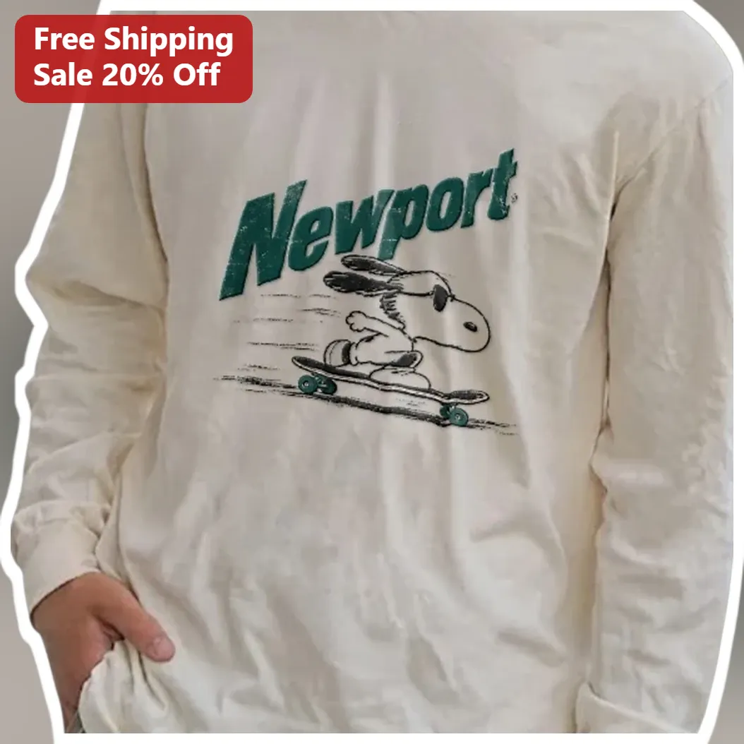 Newport Long Sleeve Tee Vintage Snoopy Skateboard Graphic Shirt Rhode Island Souvenir Gift available at our Miami, Florida warehouse