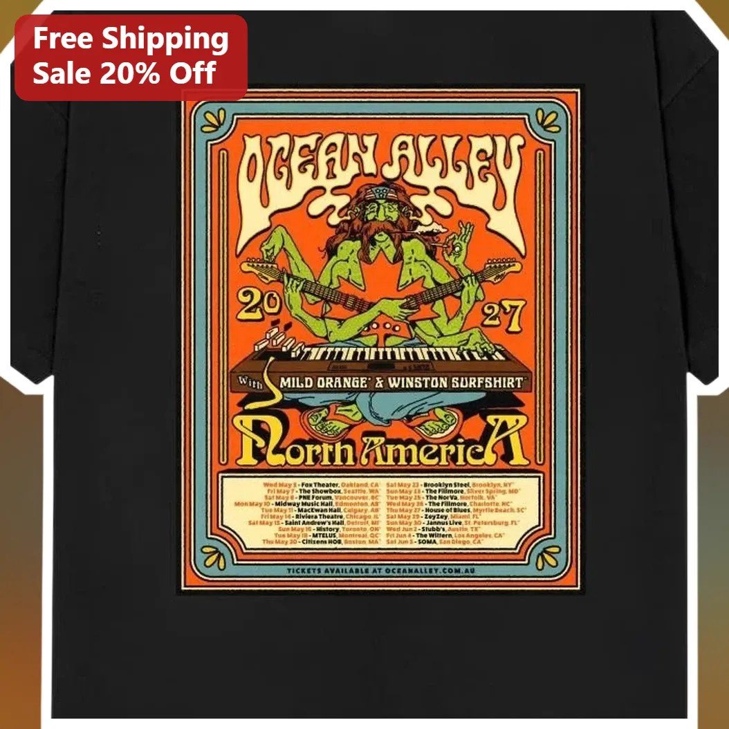 Ocean Alley North America Tour Graphic Tee Retro Psychedelic Band Merch Shirt available at our Miami, Florida warehouse