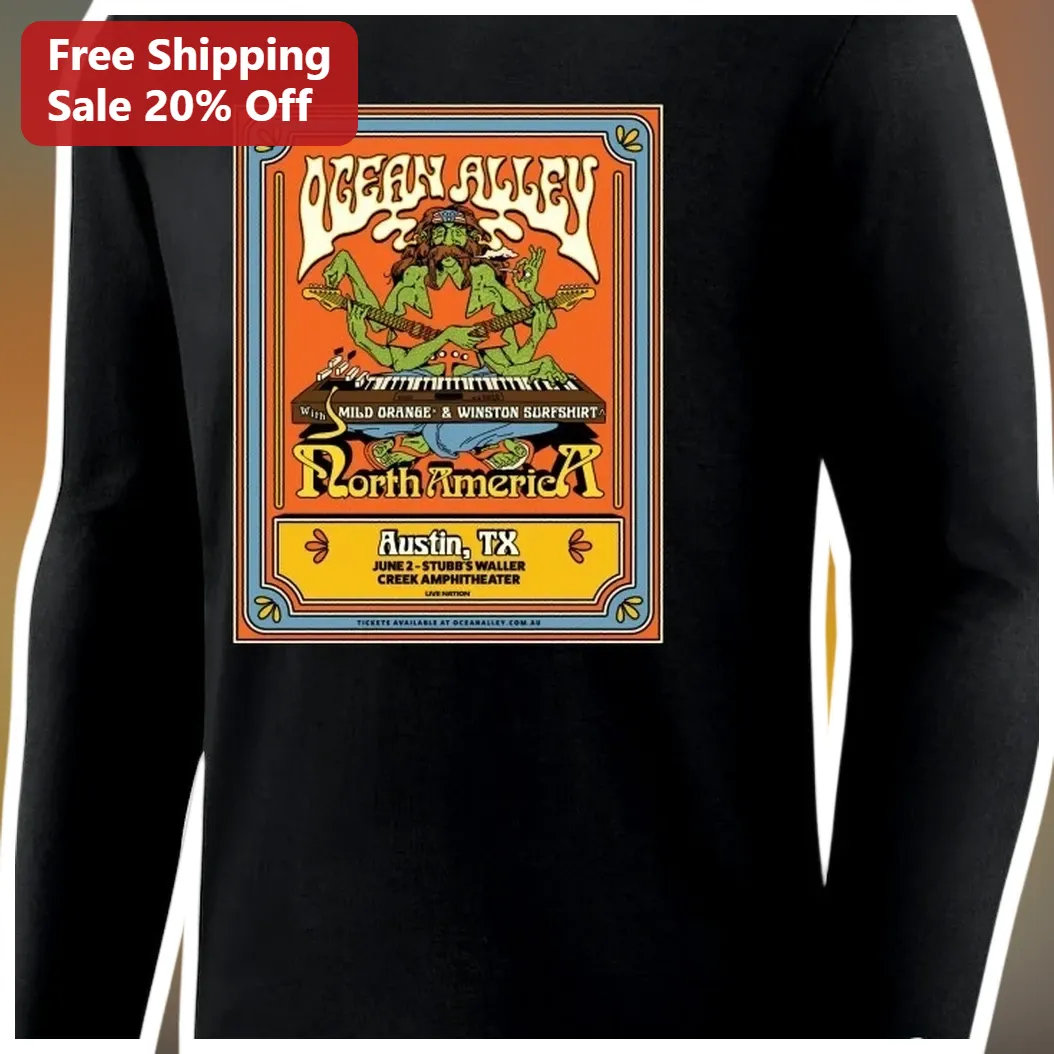 Ocean Alley North America Tour Long Sleeve Tee Psychedelic Band Merch Gift available at our Miami, Florida warehouse