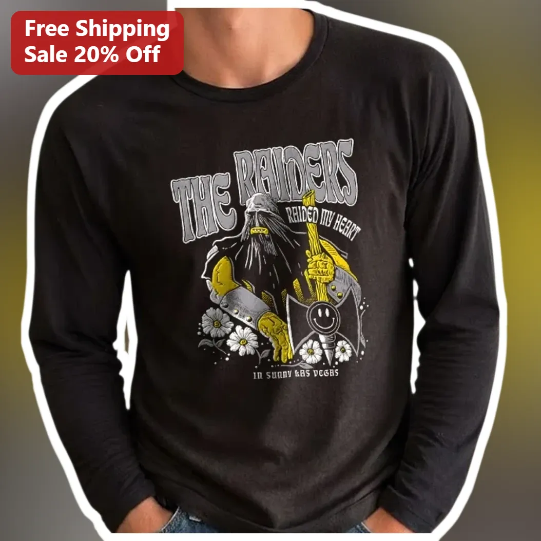 Raiders Raised My Heart In Sunny Las Vegas Long Sleeve Tee available at our Miami, Florida warehouse
