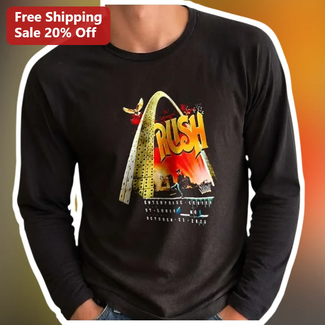 RUSH Long Sleeve Tee Vintage Concert Poster Graphic Progressive Rock Band Shirt for Men Women available at our Miami, Florida warehouse