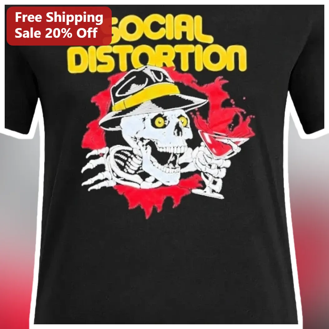 Social Distortion Skeleton Graphic Tee Punk Rock Band Merch Men T-Shirt