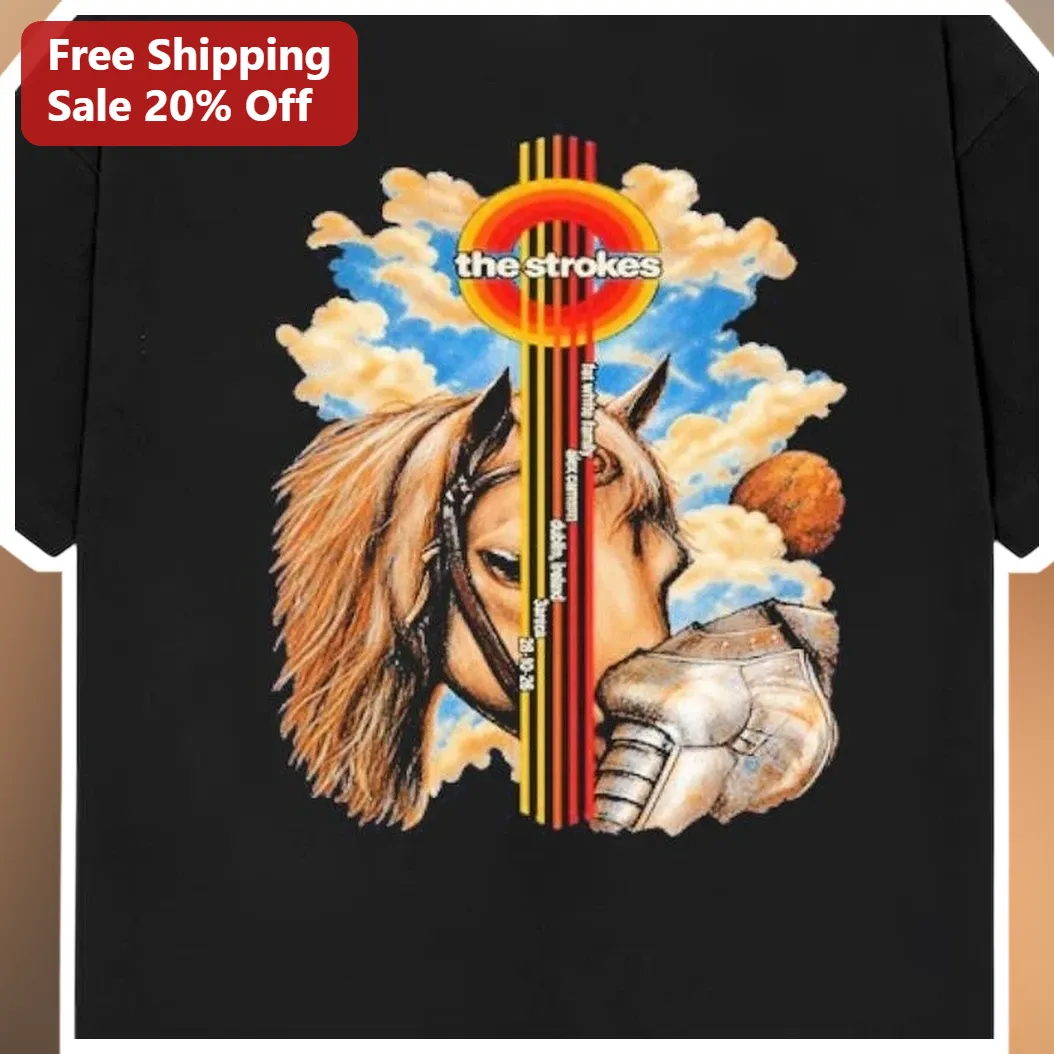 The Strokes Vintage Garage Rock Surreal Horse Graphic Tee Unisex Cotton Band Shirt available at our Miami, Florida warehouse