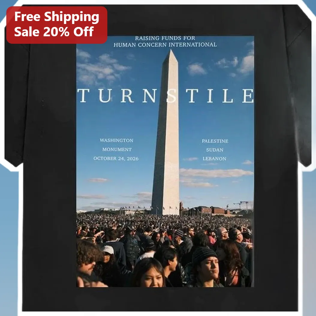 Turnstile Human Concern International Benefit Show Tee Washington Monument Graphic available at our Miami, Florida warehouse