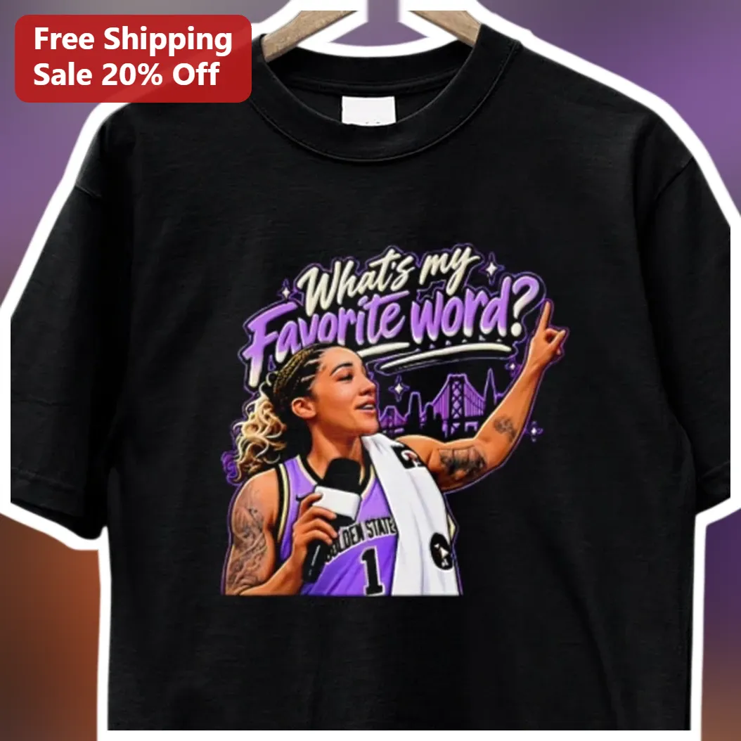 What's My Favorite Word? Sabrina Ionescu WNBA Golden State Valkyries Graphic Tee available at our Miami, Florida warehouse
