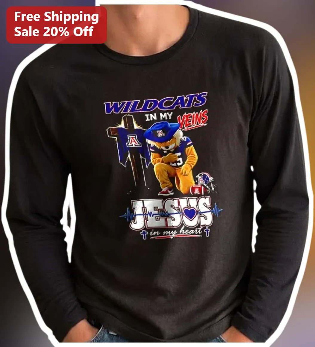 Wildcats In My Veins Jesus In My Heart Long Sleeve Tee Christian Athlete Faith Football Gift